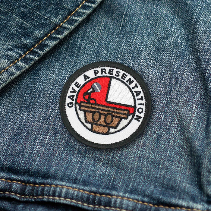 Gave A Presentation Speaking individual adulting merit badge patch for adults on denim jacket