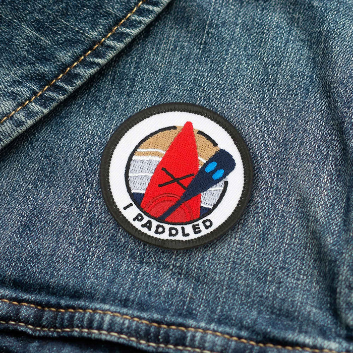 I Paddled Kayaking Canoeing Floating individual adulting merit badge patch for adults on denim jacket