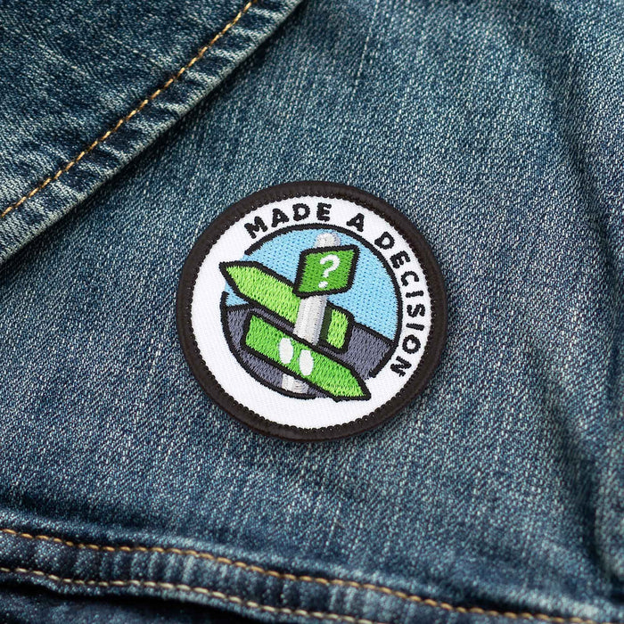 Made A Decision individual adulting merit badge patch for adults on denim jacket