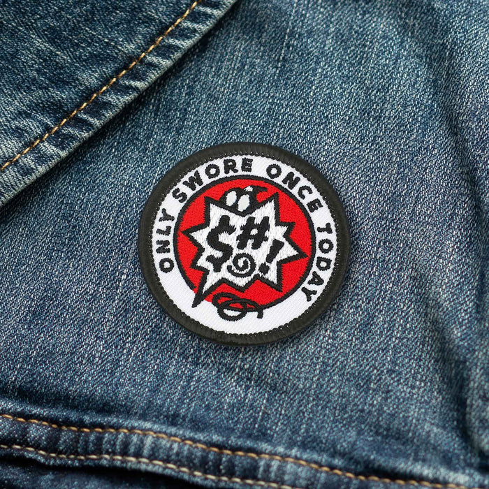 Only Swore Once Today individual adulting merit badge patch for adults on denim jacket