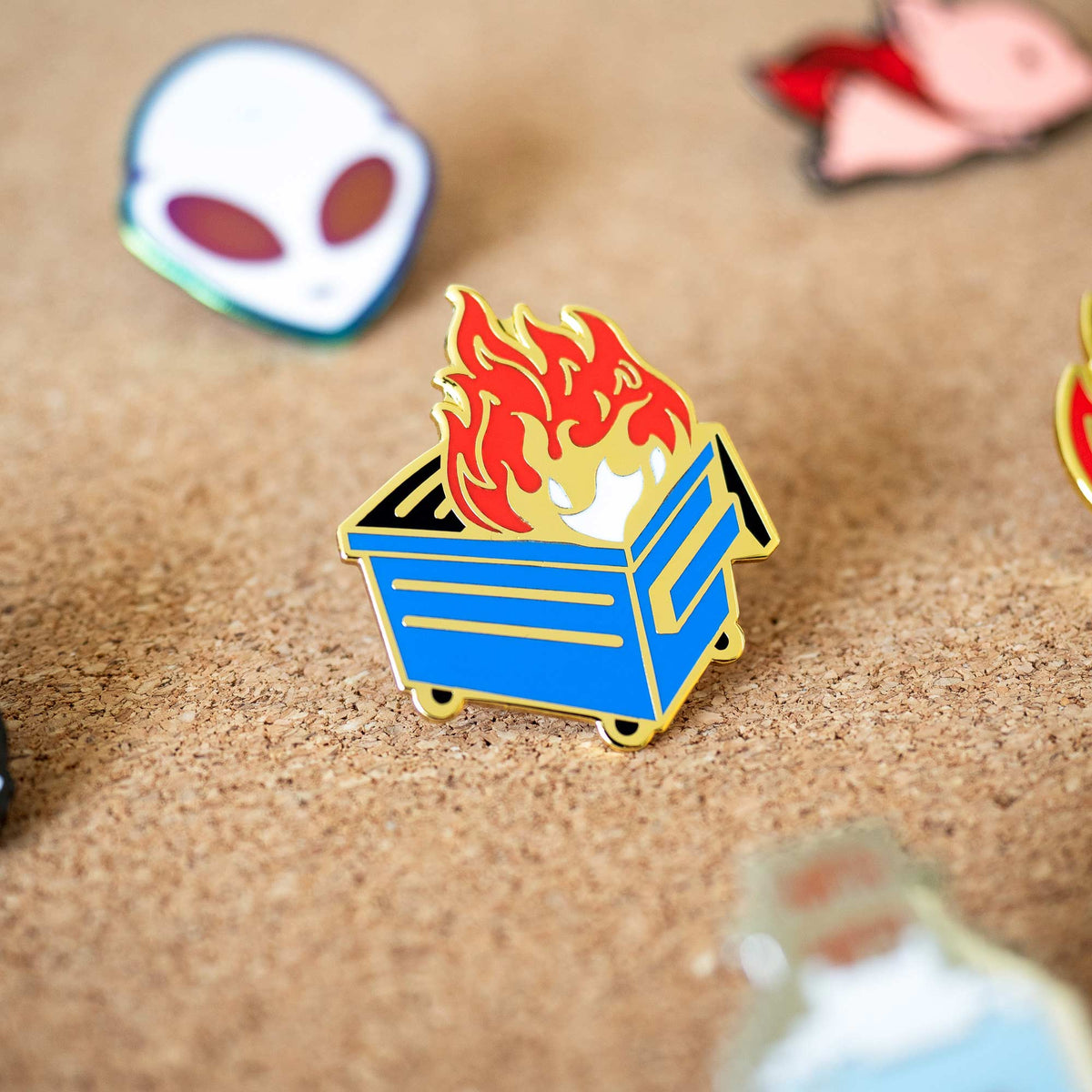 Blue Dumpster Fire hard enamel pin