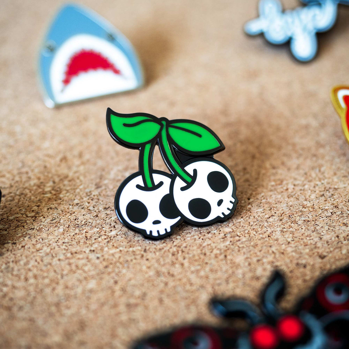 Cherry Skulls hard enamel pin