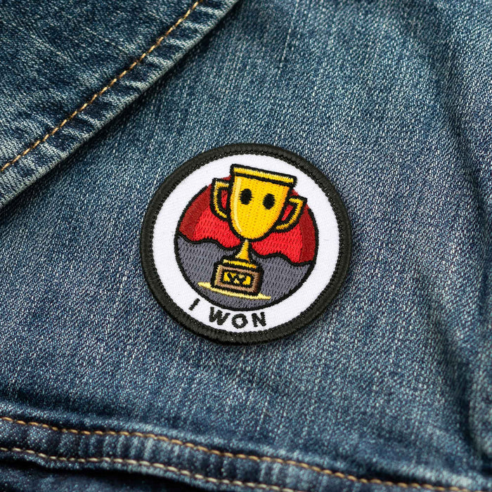 I Won adulting merit badge patch for adults on denim jacket
