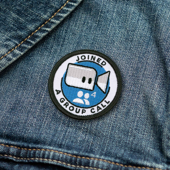 Joined A Group Call adulting merit badge patch for adults on denim jacket
