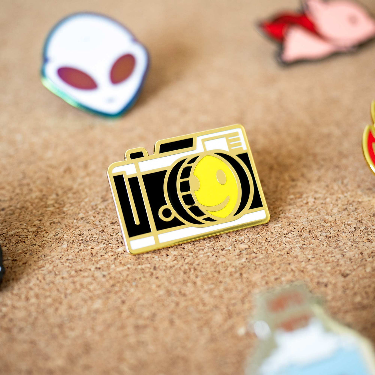 Smiley Face Vintage Camera hard enamel pin