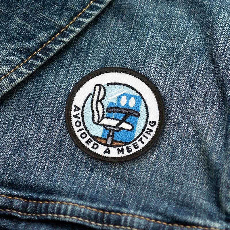 Avoided A Meeting Corporate individual adulting merit badge patch for adults on denim jacket