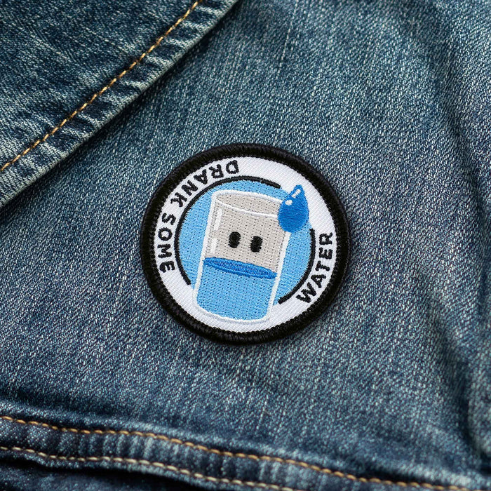 Drank Some Water individual adulting merit badge patch for adults on denim jacket
