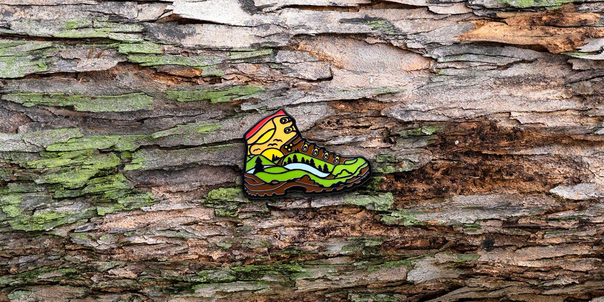 Hiked It Liked It Hiking Boot hard enamel pin on tree