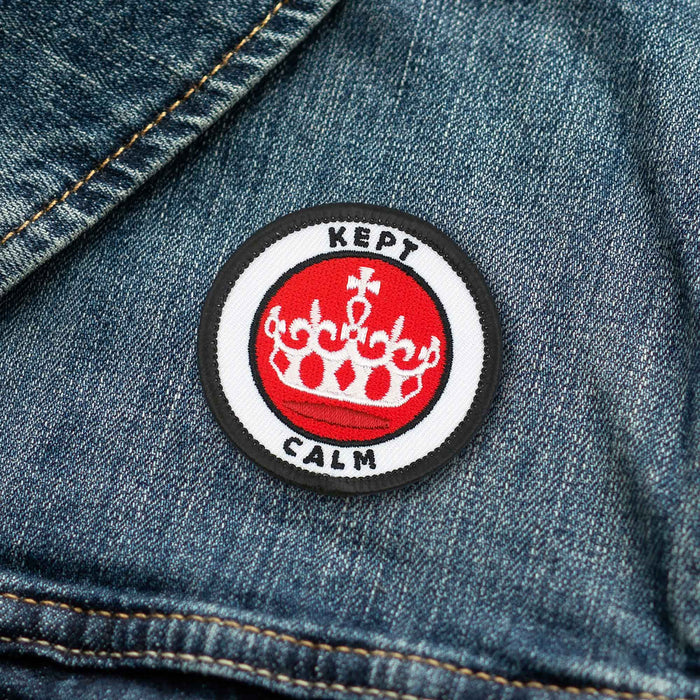 Kept Calm Crown individual adulting merit badge patch for adults on denim jacket