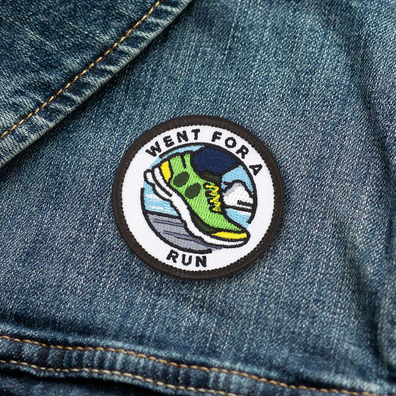 Went For A Run Running individual adulting merit badge patch for adults on denim jacket