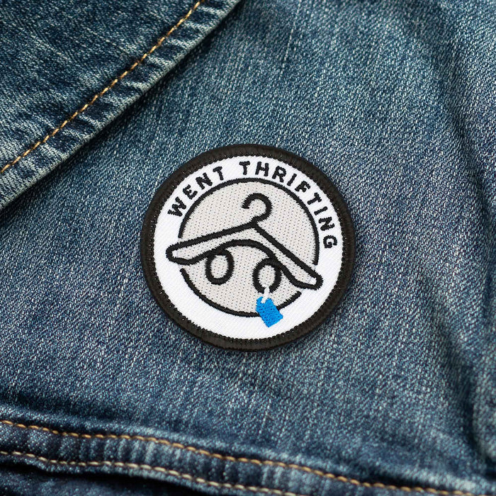Went Thrifting Hanger individual adulting merit badge patch for adults on denim jacket