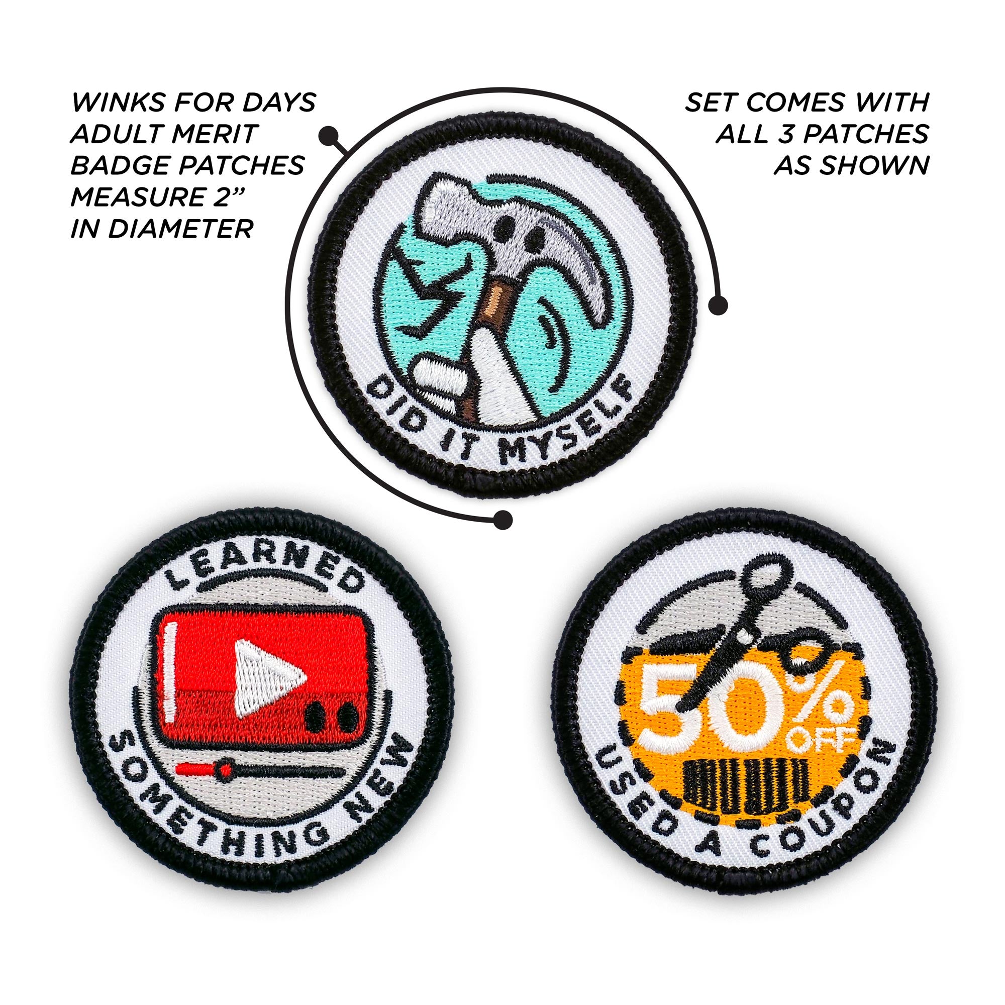 Adulting Merit Badge Embroidered Iron On Patches Achievements Set 2 Winks For Days