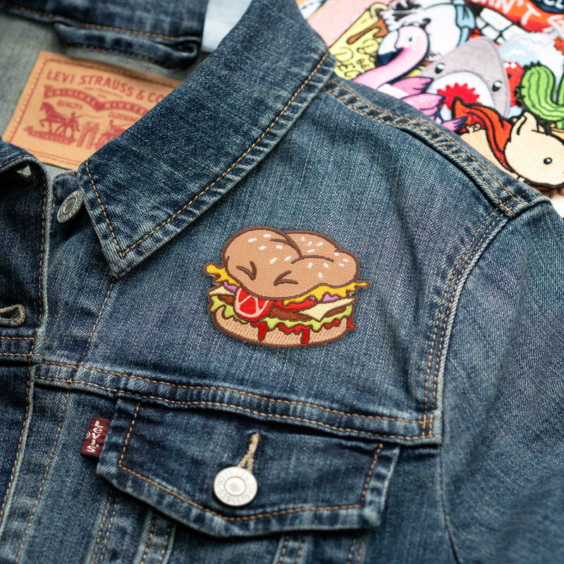 Burger Boi patch on denim jacket