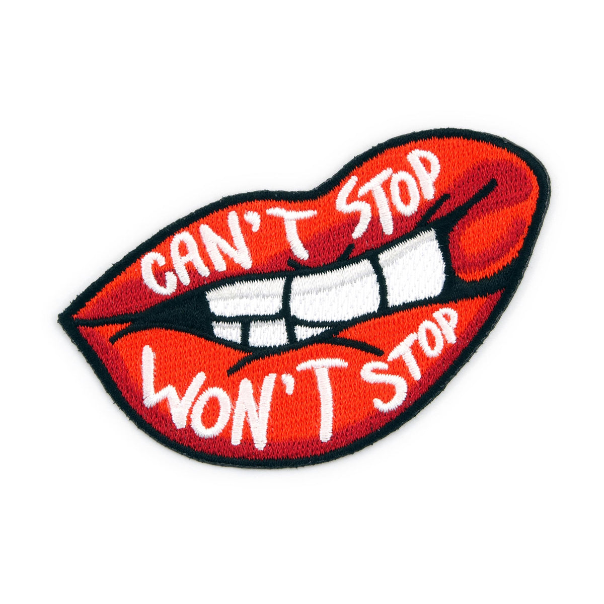 Can't Stop Won't Stop Lips embroidered iron-on patch