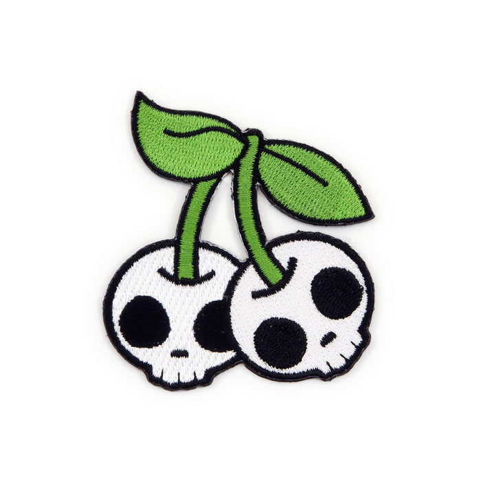 Cherry Skulls embroidered iron-on patch