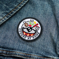Cooked At Home adulting merit badge patch for adults on denim jacket