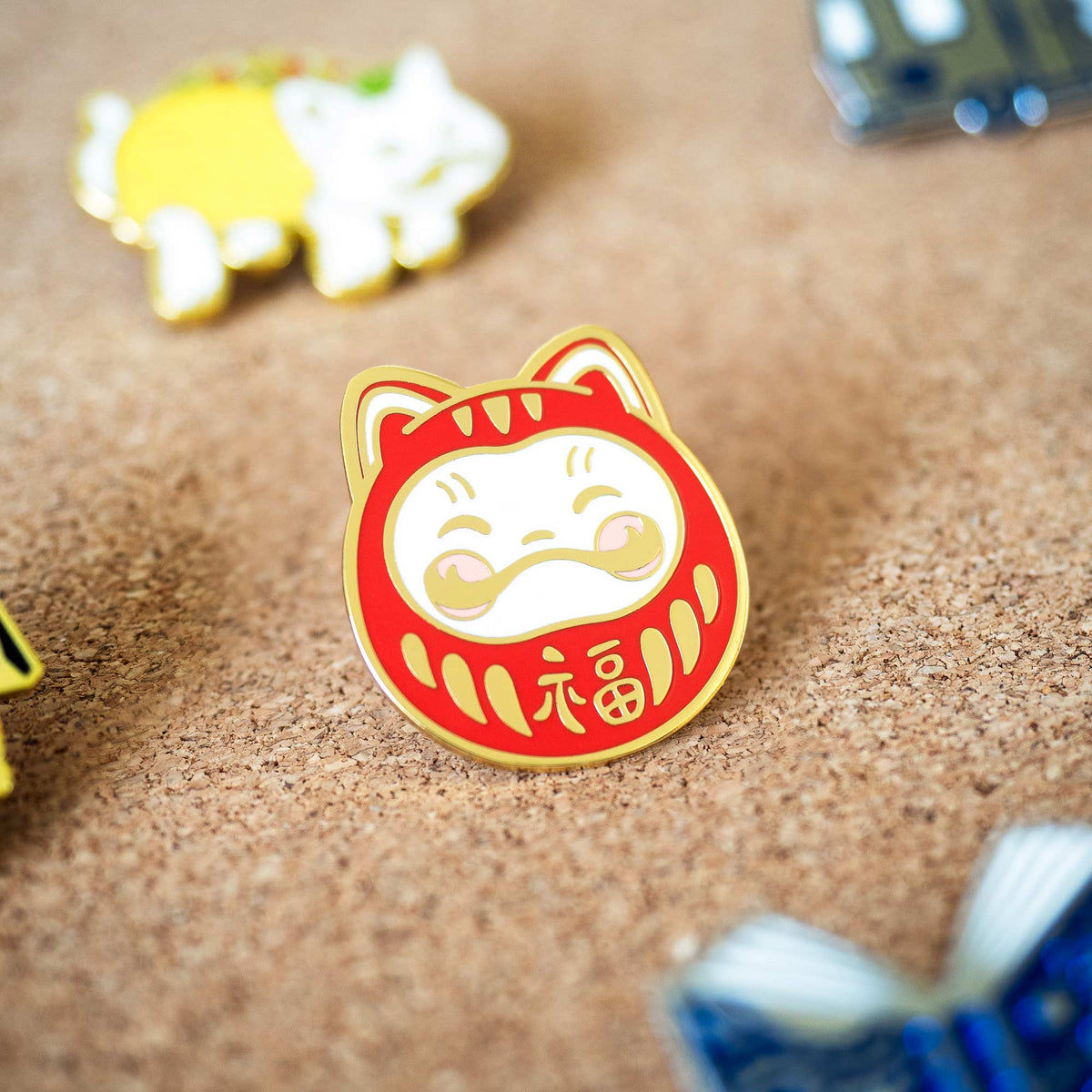 Darumeow Lucky Daruma Cat hard enamel pin