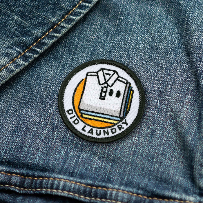 Did Laundry adulting merit badge patch for adults on denim jacket