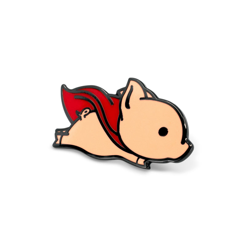 Flying Pig with Red Superhero Cape Hard Enamel Lapel Pin