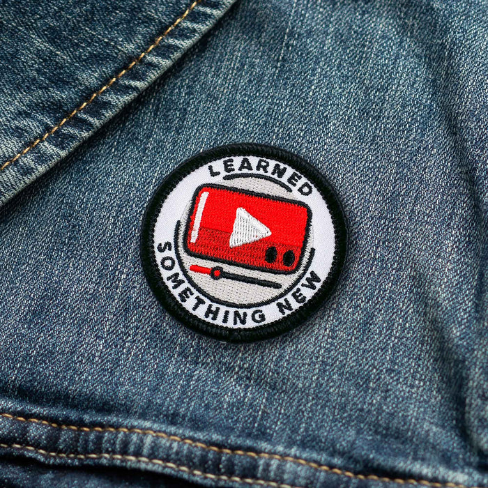 Learned Something New adulting merit badge patch for adults on denim jacket