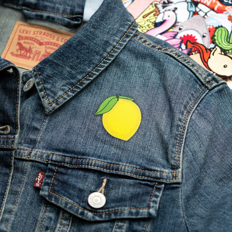 Lemon Emoji patch on denim jacket