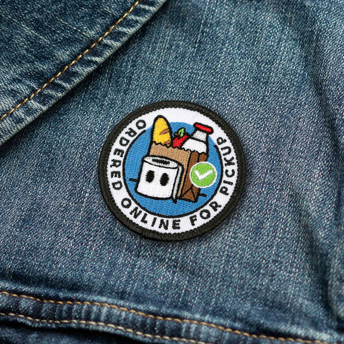 Ordered Online For Pickup adulting merit badge patch for adults on denim jacket