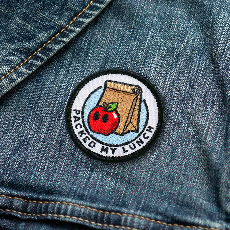 Packed My Lunch adulting merit badge patch for adults on denim jacket