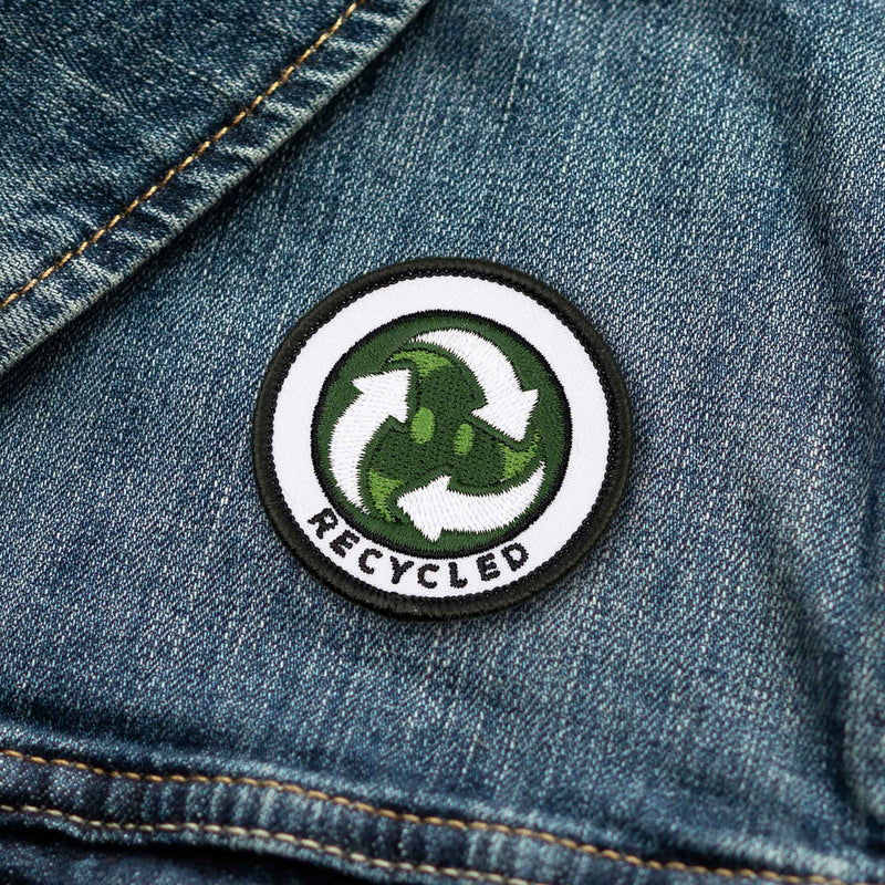 Recycled adulting merit badge patch for adults on denim jacket