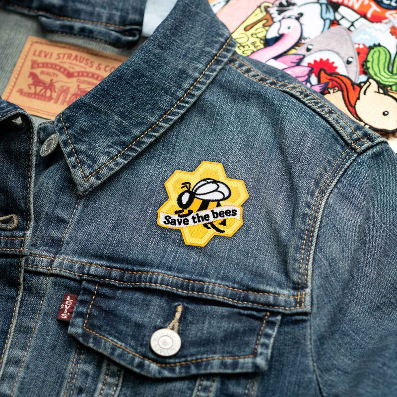 Save The Bees patch on denim jacket