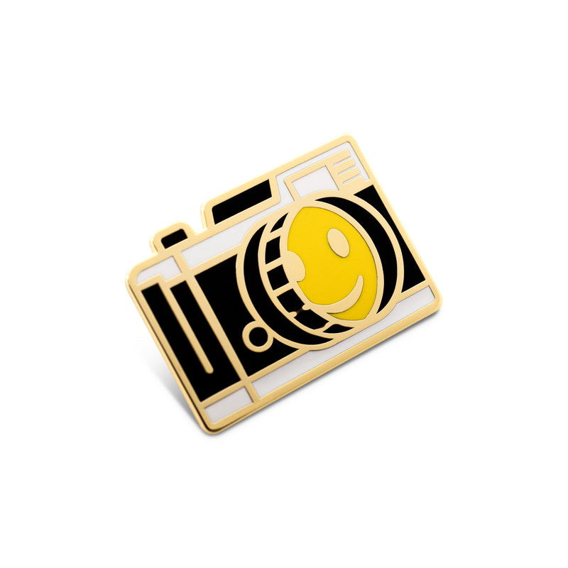 Smiley Face Vintage Camera Hard Enamel Lapel Pin – Winks For Days