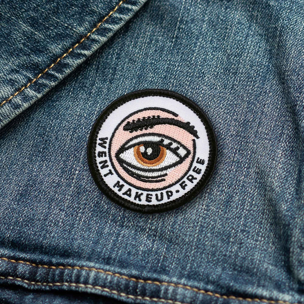 Went Makeup-Free individual adulting merit badge patch for adults on denim jacket
