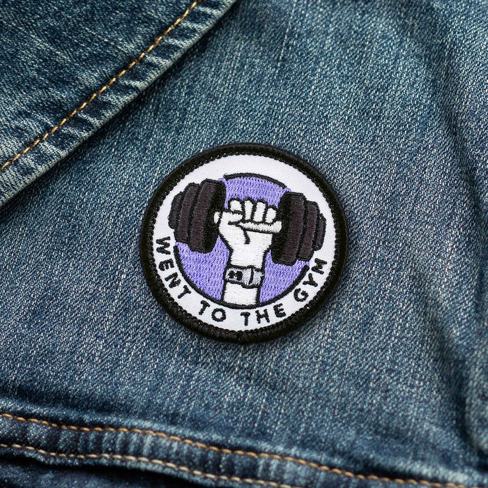 Went To The Gym individual adulting merit badge patch for adults on denim jacket
